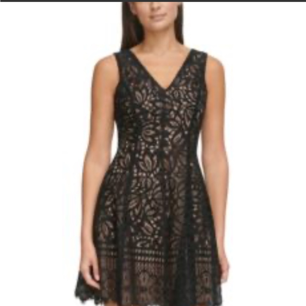 EXPRESS BLACK LACE OVERLAY V NECK MINI DRESS WITH ATTACHED SHORTS SIZE XS